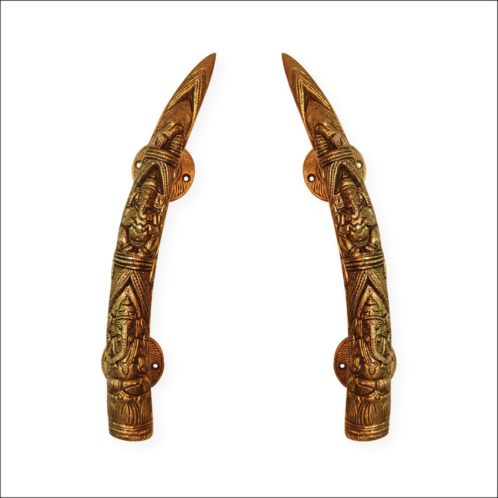 Traditional Door Handle of Brass Engraved Ganesha for Temple