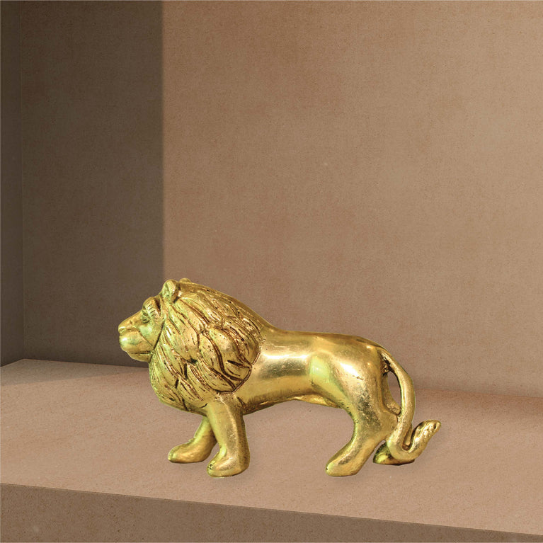 Leo Traders Lion Brass Statue for Vastu (Height : 6.5 cm) || Antique Brass Vastu Lion Statue