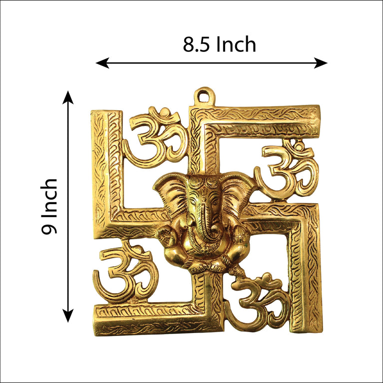 8" Auspicious Om (AUM) Ganesha Wall Hanging Statue in Brass | Handmade | Made in India