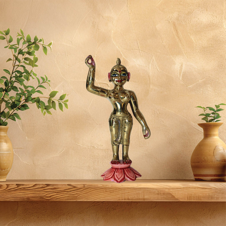 Shri Radha Beautiful Original Bass Decorative Showpiece - 7 Inch (Brass, Gold)