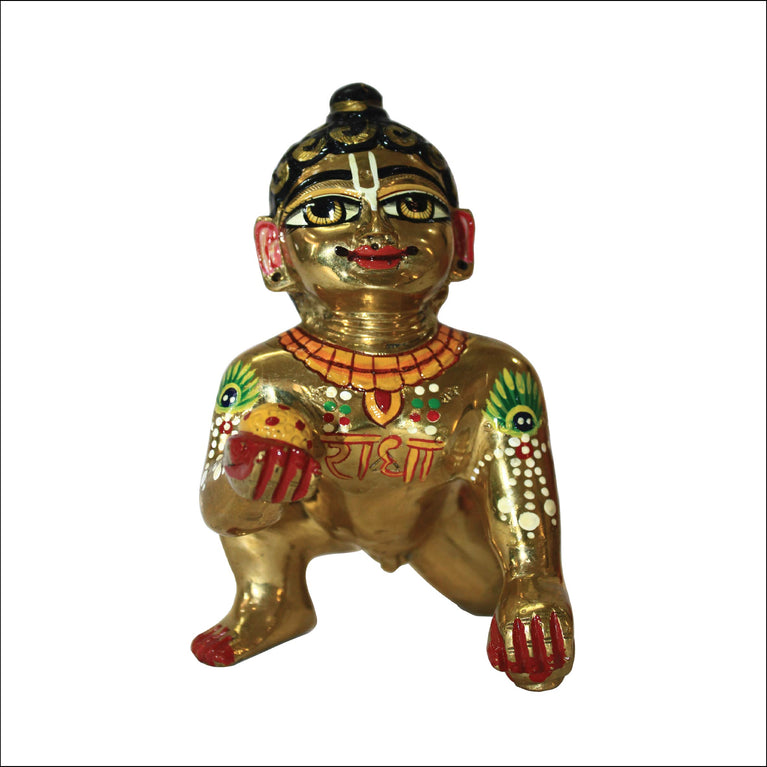 Laddu Gopal Idol/Bal Gopal/Golden Decorative Showpiece - 5.4 Inch (Brass, Gold)