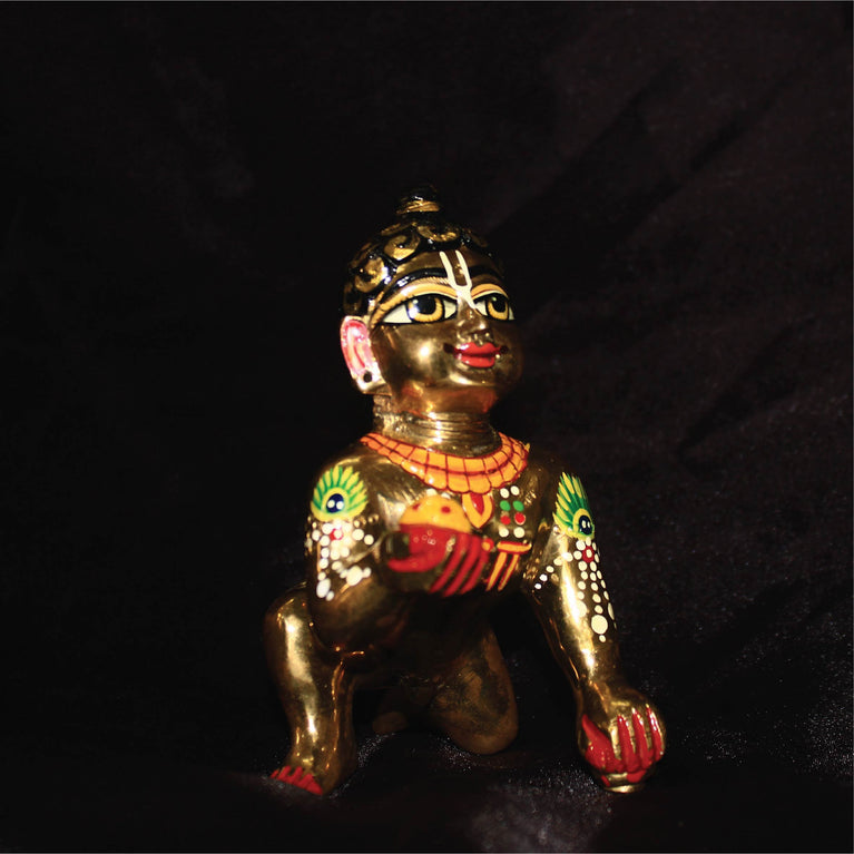 Laddu Gopal Idol/Bal Gopal/Golden Decorative Showpiece - 5.4 Inch (Brass, Gold)