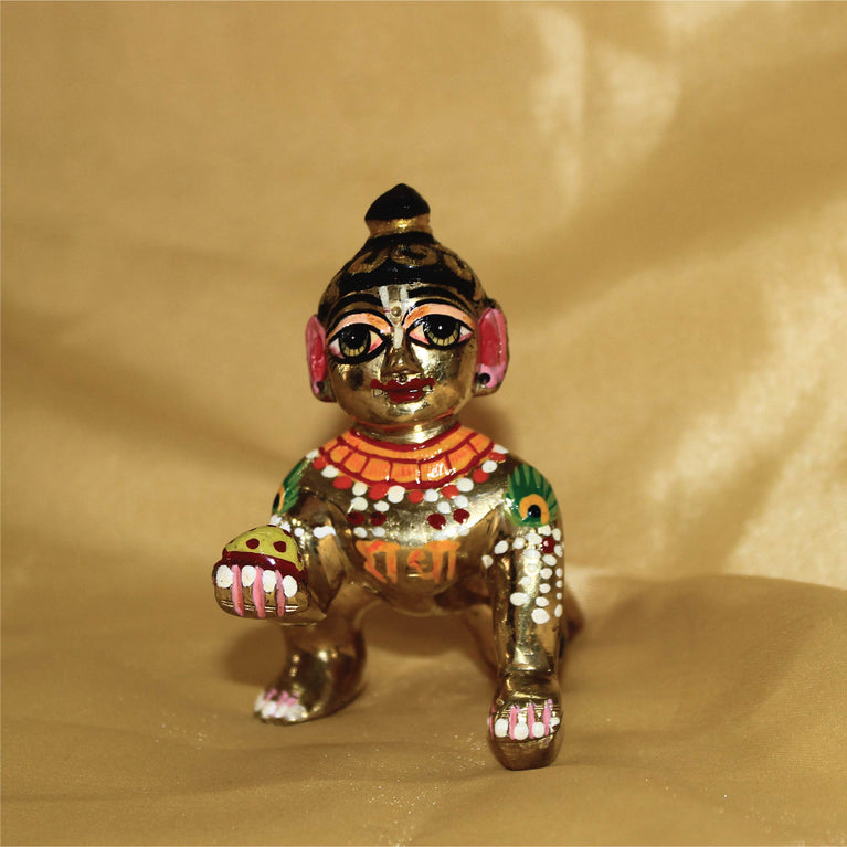 Laddu Gopal Idol/Bal Gopal/Golden Decorative Showpiece - 5.4 Inch (Brass, Gold)