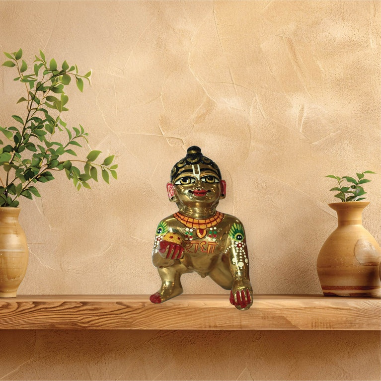 Laddu Gopal Idol/Bal Gopal/Golden Decorative Showpiece - 5.4 Inch (Brass, Gold)