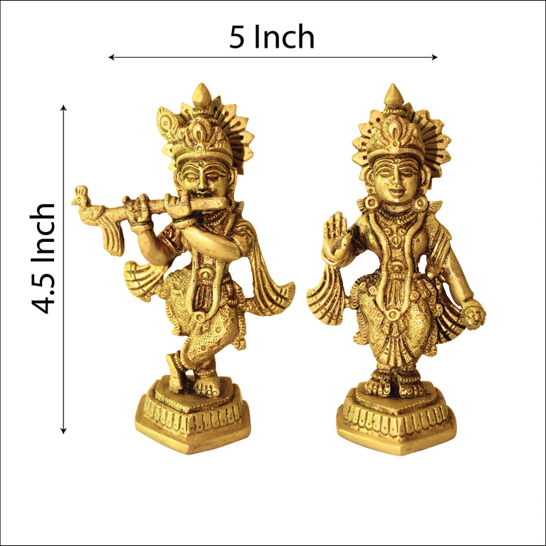 Rangkala Home & Décor Lord Radha Krishna Idol Statue Decor Figurine Krishna Janmashtami Decorative Showpiece - 12.19 cm (Brass, Gold)