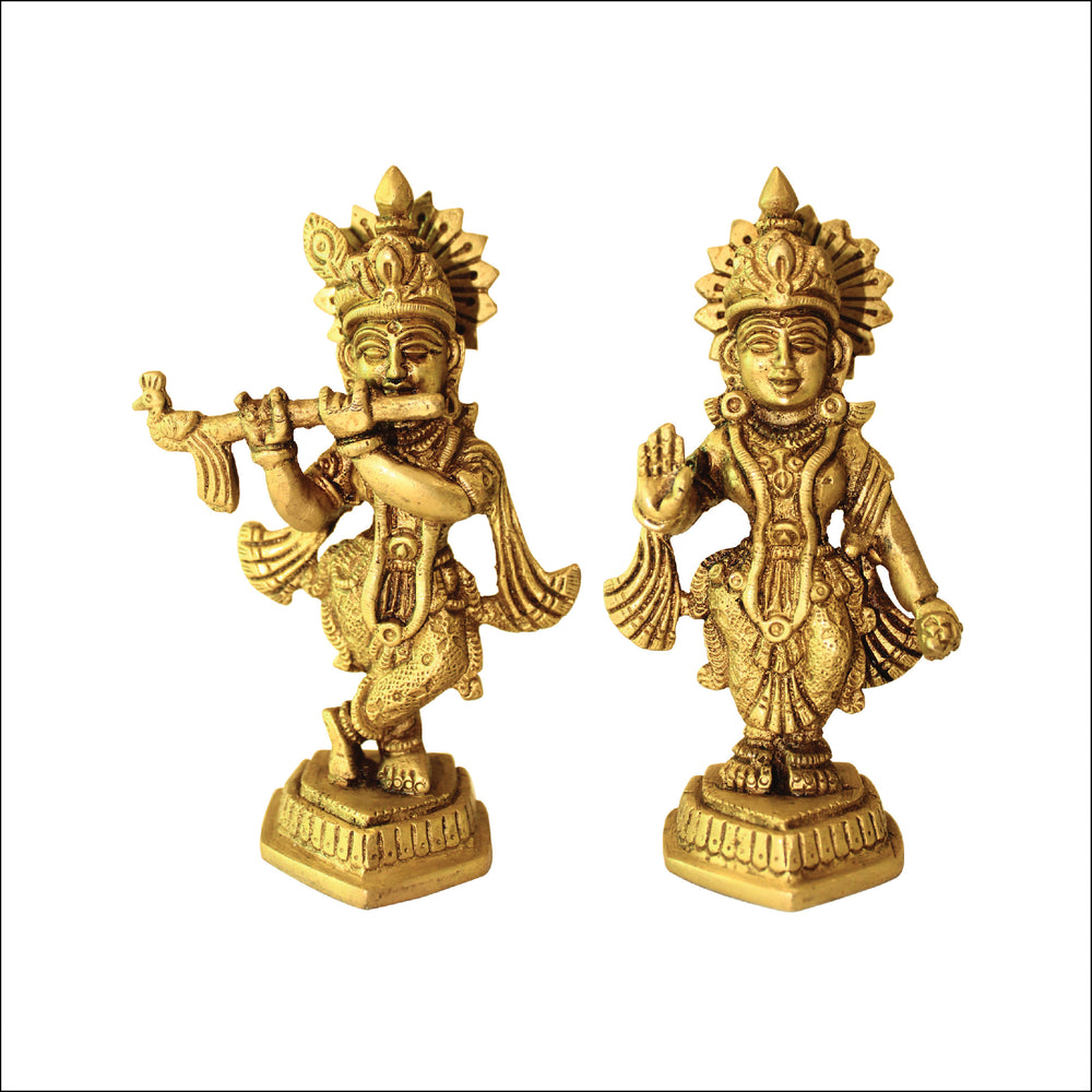 Rangkala Home & Décor Lord Radha Krishna Idol Statue Decor Figurine Krishna Janmashtami Decorative Showpiece - 12.19 cm (Brass, Gold)