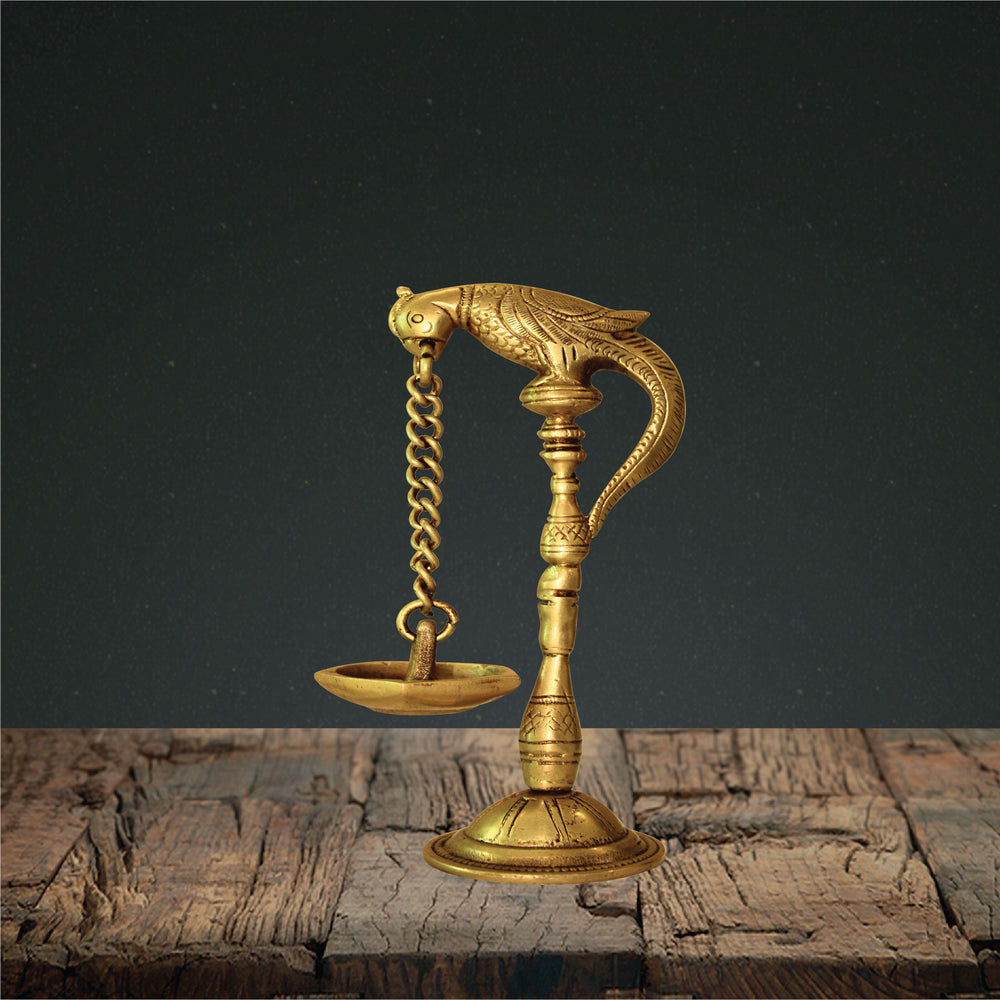 Brass Hanging Table Diya Stand Parrot Design Traditional Deepak Deepam for Home Entrance Decor Diwali Dipak Temple Wedding Pooja Puja Gift