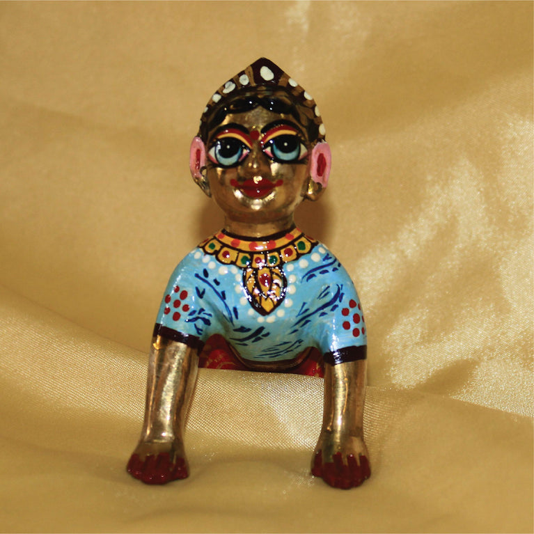Fine Brass Made Yellow Painted Bal Radha Idol Statue for Home and Office Temple (3.6 Inch)