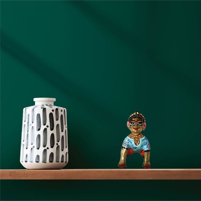 Fine Brass Made Yellow Painted Bal Radha Idol Statue for Home and Office Temple (3.6 Inch)