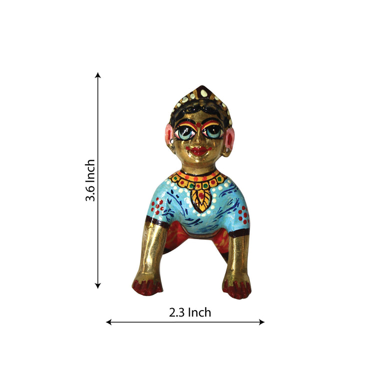 Fine Brass Made Yellow Painted Bal Radha Idol Statue for Home and Office Temple (3.6 Inch)