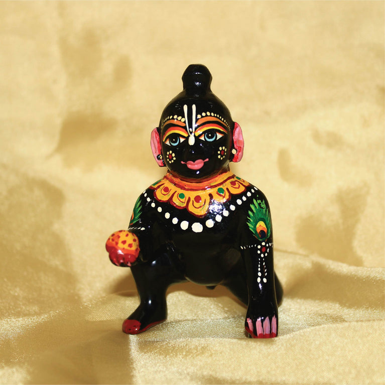 Laddoo Gopal Brass Vrindavan Laddoo Gopal Baby Krishna | Laddu Gopal Ji Murti Idol Statue Sculpture for Car Office Home Gifting 4 Inch