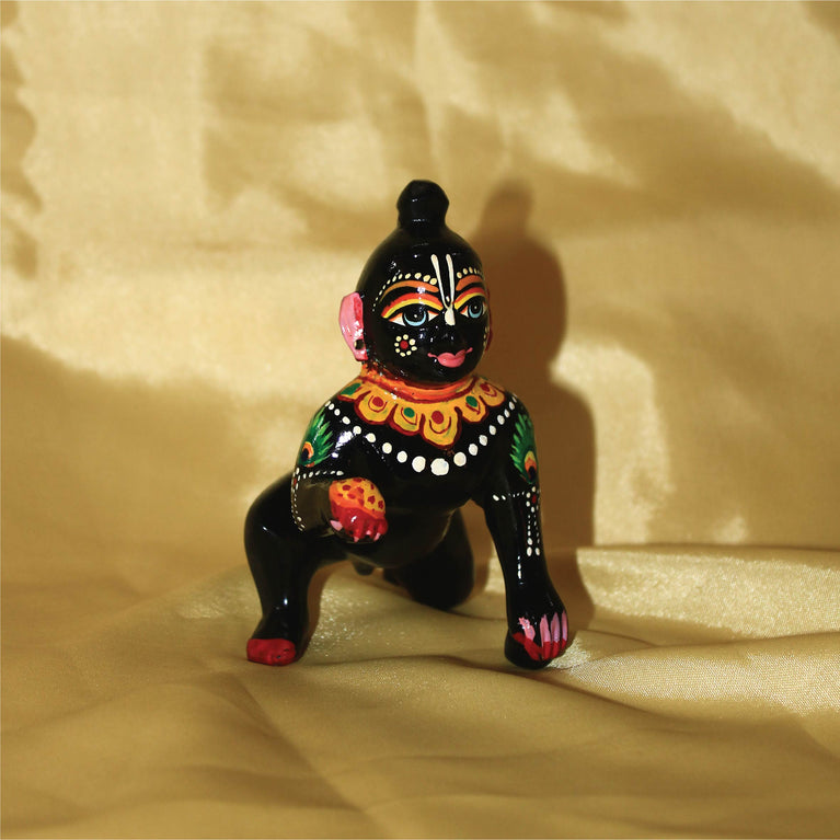 Laddoo Gopal Brass Vrindavan Laddoo Gopal Baby Krishna | Laddu Gopal Ji Murti Idol Statue Sculpture for Car Office Home Gifting 4 Inch