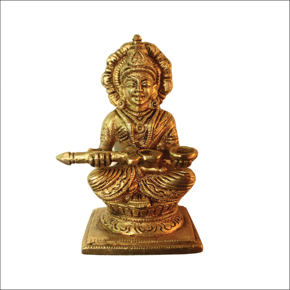 Annapurna Devi Idol Statue of Hindu Goddess Annapurni Maa Goddess of Food with Fine Carving Work Art 400gms Decorative Showpiece - (Brass, Gold)