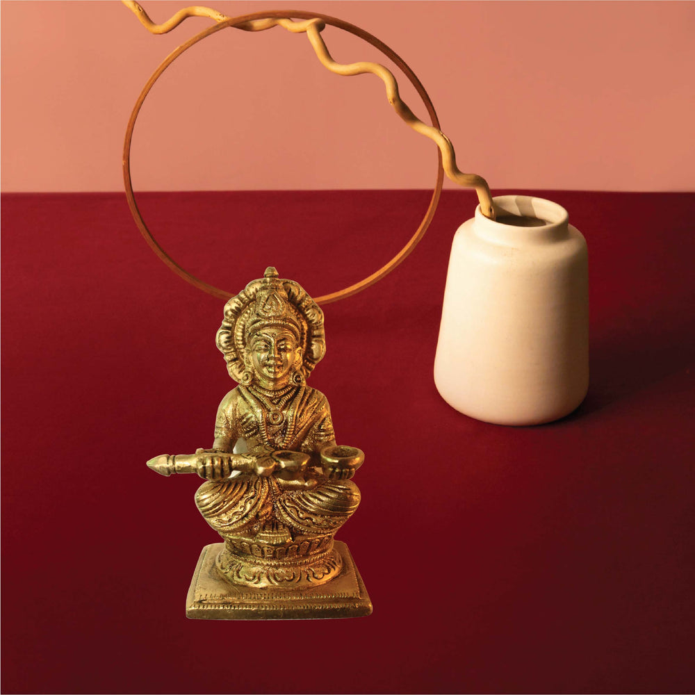 Annapurna Devi Idol Statue of Hindu Goddess Annapurni Maa Goddess of Food with Fine Carving Work Art 400gms Decorative Showpiece - (Brass, Gold)