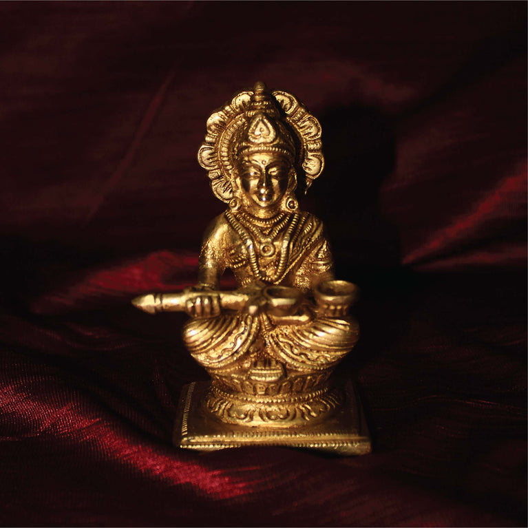 Annapurna Devi Idol Statue of Hindu Goddess Annapurni Maa Goddess of Food with Fine Carving Work Art 400gms Decorative Showpiece - (Brass, Gold)