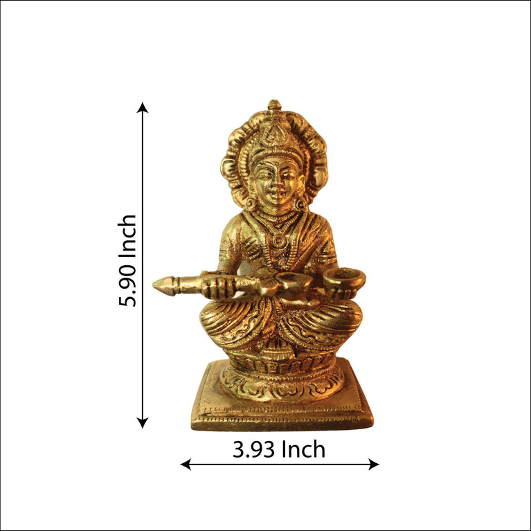 Annapurna Devi Idol Statue of Hindu Goddess Annapurni Maa Goddess of Food with Fine Carving Work Art 400gms Decorative Showpiece - (Brass, Gold)