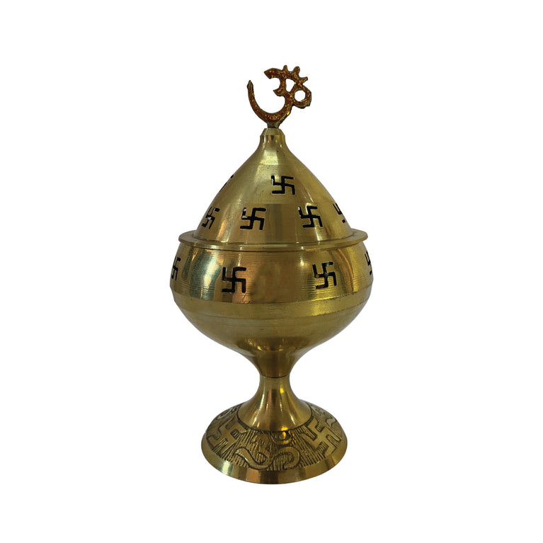 Rangkala Brass Akhand Jyoti Diya Om On Top Stand with Cover & Om Deepak/Oil Lamp for Temple