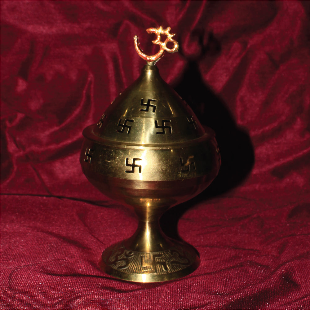 Rangkala Brass Akhand Jyoti Diya Om On Top Stand with Cover & Om Deepak/Oil Lamp for Temple