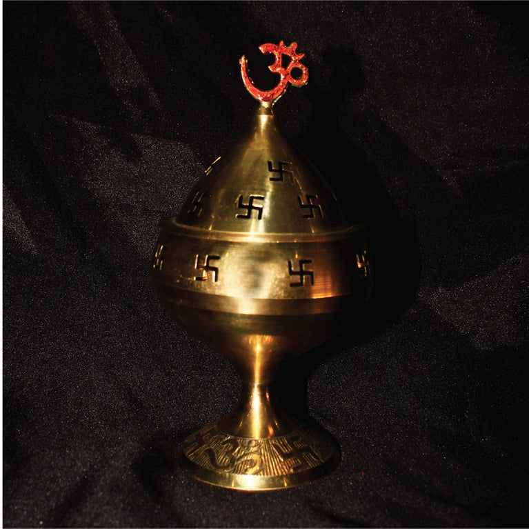 Rangkala Brass Akhand Jyoti Diya Om On Top Stand with Cover & Om Deepak/Oil Lamp for Temple