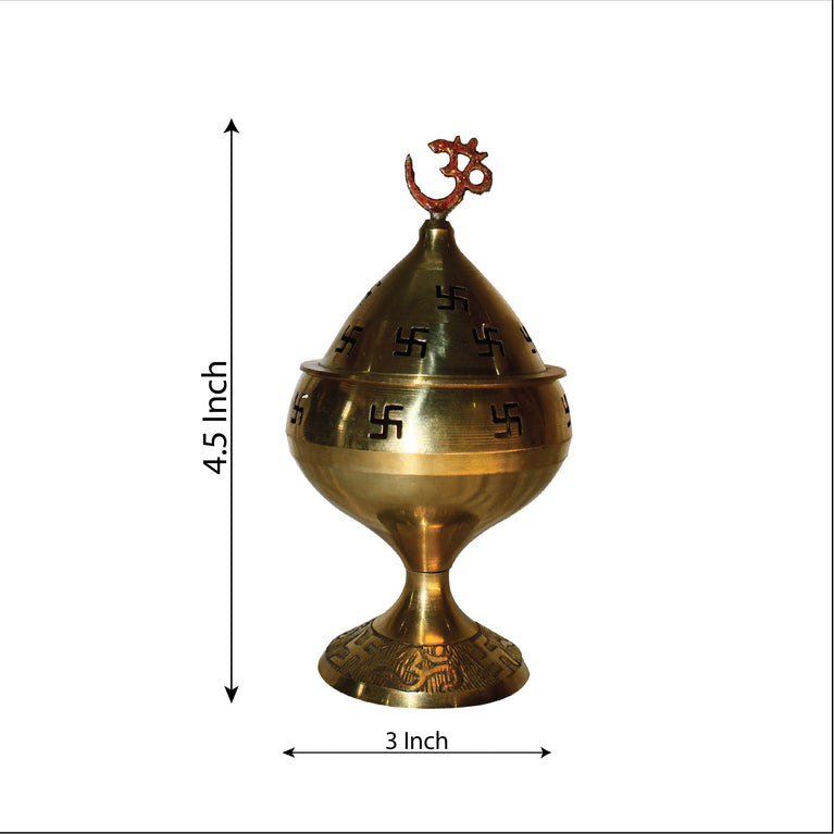 Rangkala Brass Akhand Jyoti Diya Om On Top Stand with Cover & Om Deepak/Oil Lamp for Temple