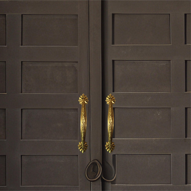 Ethnic Carved 9.5 Inches Brass Door Handle, Brass Handles for Main Door, Brass Door Pulls, Antique Door Pulls, Standard, Pack of 2 Handle