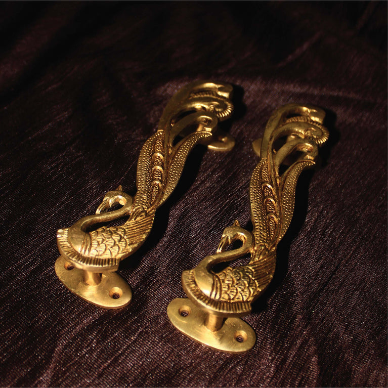 Brass Peacock Design 7 Inches Door Handles - Brass Door Handles for Home Decor