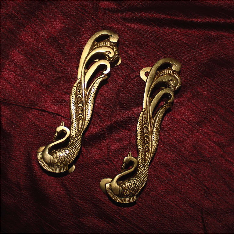 Brass Peacock Design 7 Inches Door Handles - Brass Door Handles for Home Decor