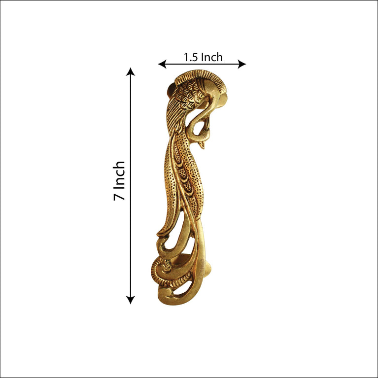 Brass Peacock Design 7 Inches Door Handles - Brass Door Handles for Home Decor