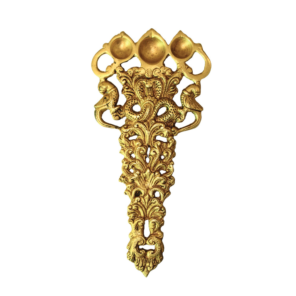 Golden Brass Designer Decorative Diya | Unique 5 Lights Diya with Parrots Brass Table Diya (Height: 15 inch)