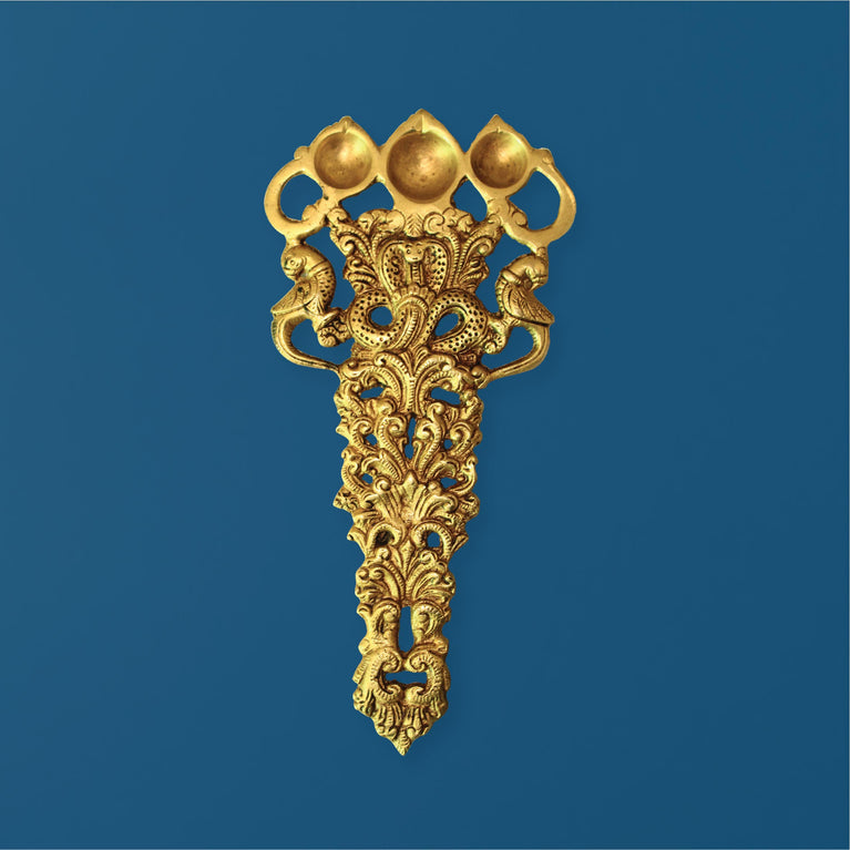 Golden Brass Designer Decorative Diya | Unique 5 Lights Diya with Parrots Brass Table Diya (Height: 15 inch)