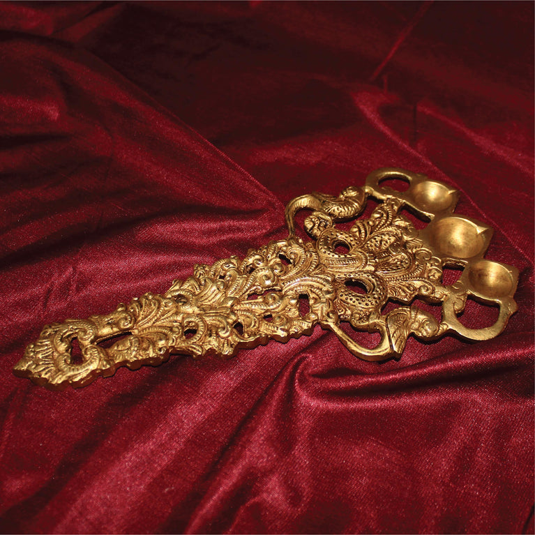 Golden Brass Designer Decorative Diya | Unique 5 Lights Diya with Parrots Brass Table Diya (Height: 15 inch)